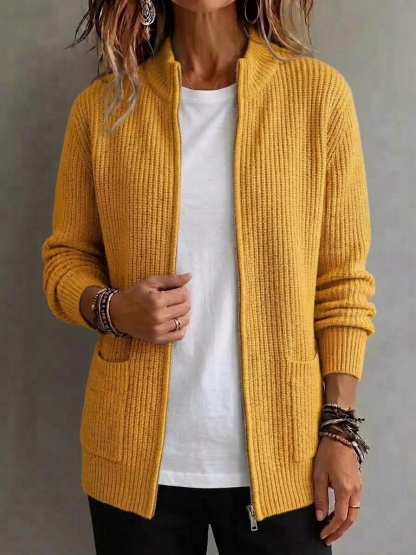 CLEARANCE 💥 Women's Casual Solid Zipper Knitted Cardigan Jacket
