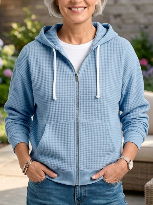 FALL SALE💥 Women's Casual Solid Zipper Waffle Knitted Cardigan Jacket