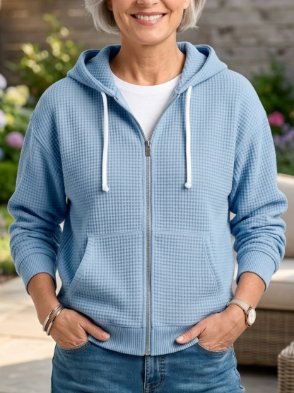 FALL SALE💥 Women's Casual Solid Zipper Waffle Knitted Cardigan Jacket