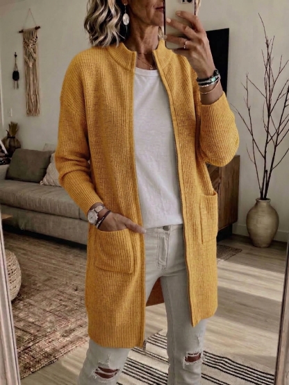 CLEARANCE 💥 Women's Casual Solid Zipper Knitted Cardigan Long Jacket
