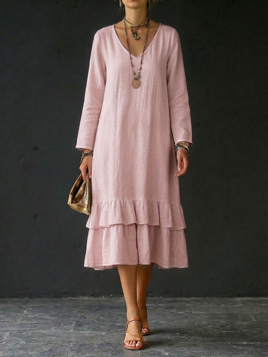 HOT SALE🌸 Women’s Casual Linen and Cotton Pleated Dress