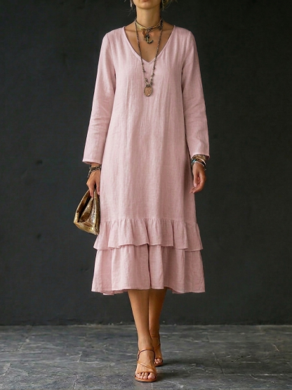 HOT SALE🌸 Women’s Casual Linen and Cotton Pleated Dress