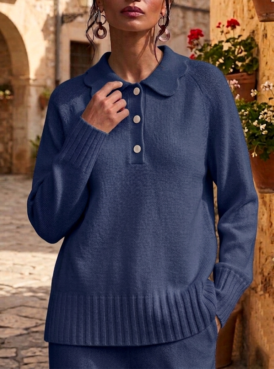 HOT SALE💥 Women's Casual Peter Pan Neck Button Soft Cashmere Sweater