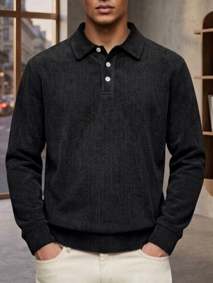 Men's Casual Comfortable Solid Lapel Long Sleeve Polo Shirt