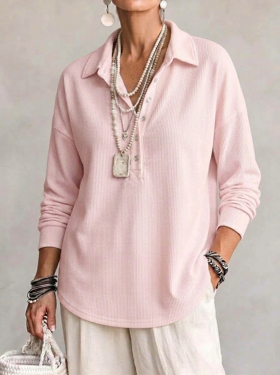 Women's Casual Cotton Long Sleeve Polo Shirt
