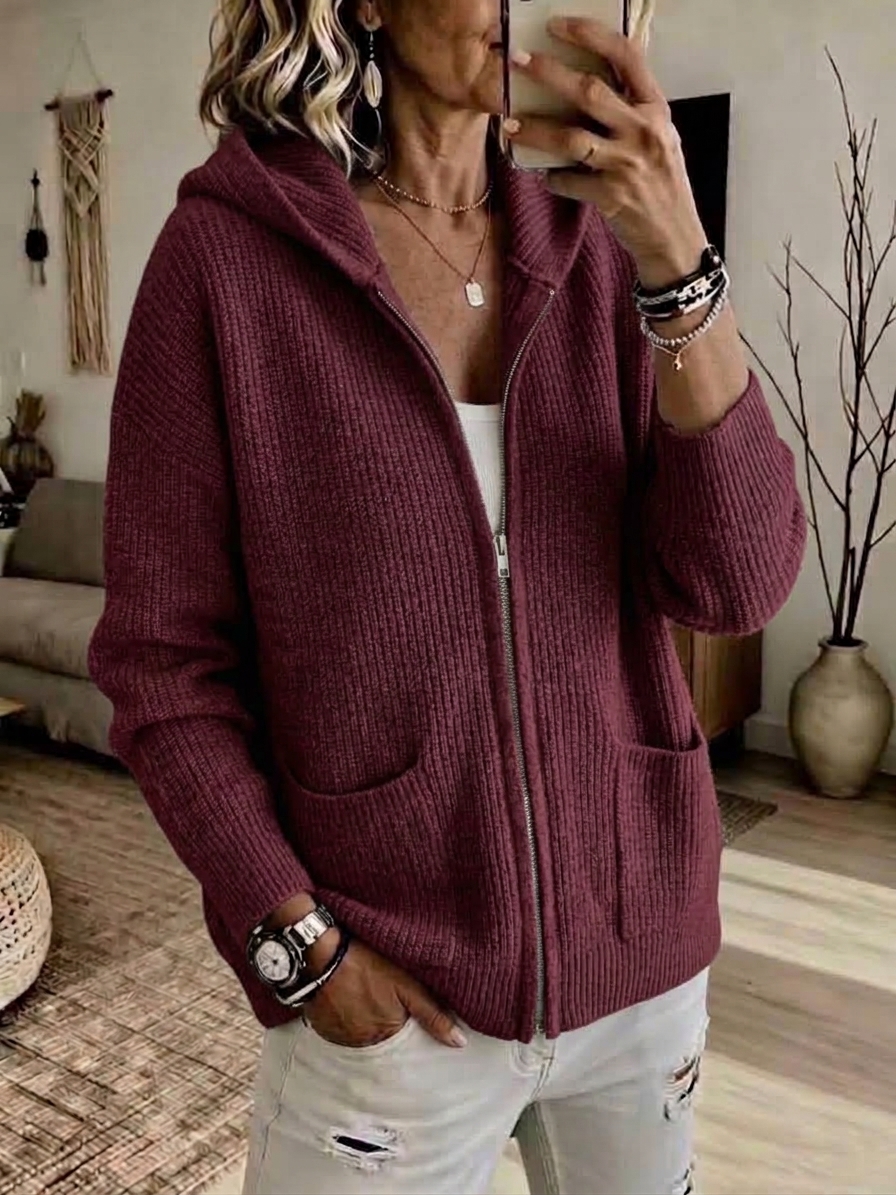 CLEARANCE 💥 Women's Casual Solid Zipper Knitted Hoodie Cardigan Jacket