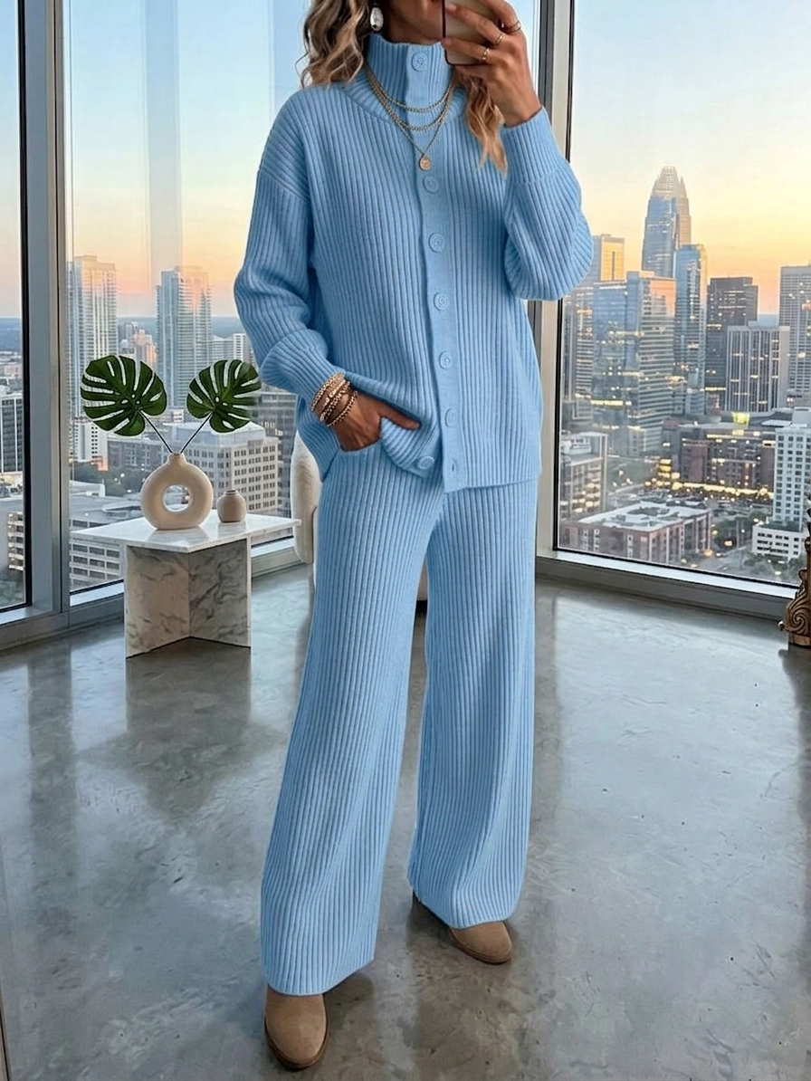 ⏰2026 HOT SALE💥 Women's Casual Cardigan Sweater and Wide-Leg Pants Cashmere Suit