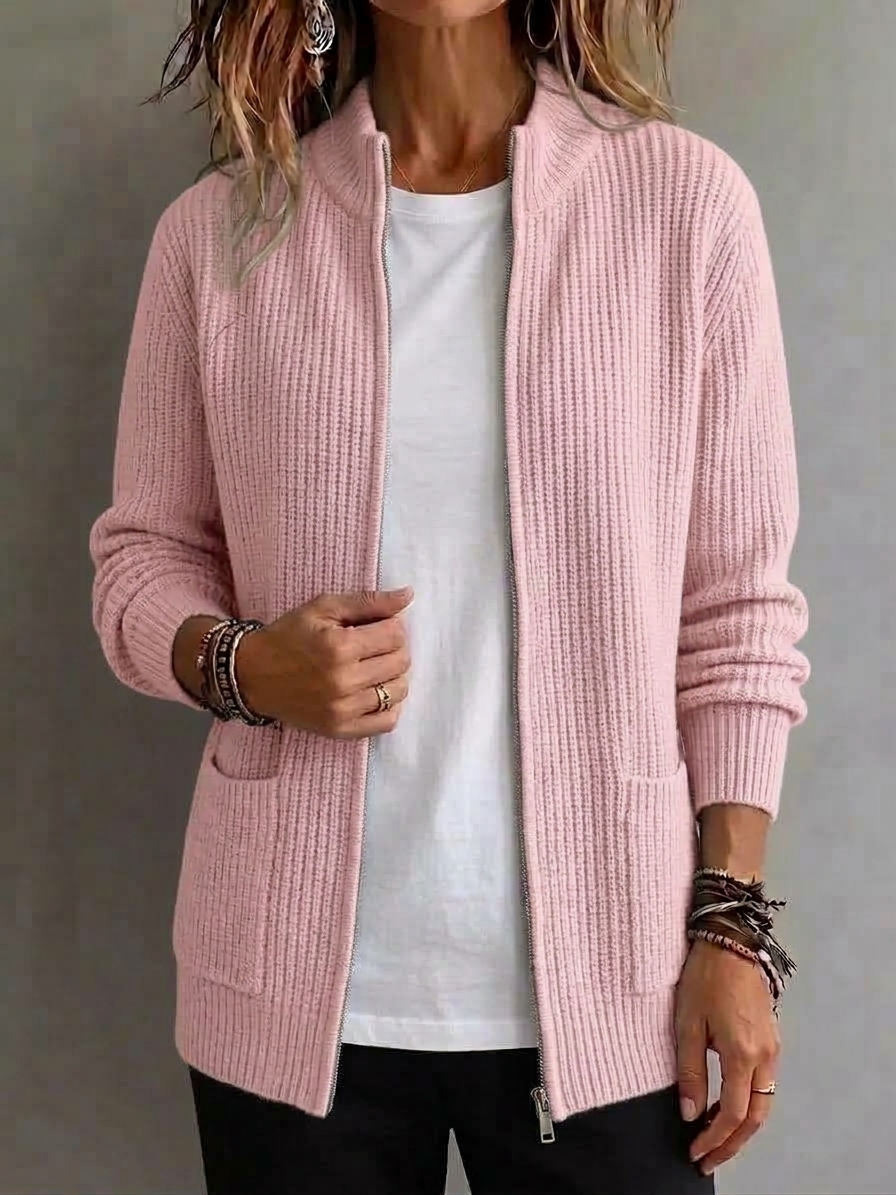 CLEARANCE 💥 Women's Casual Solid Zipper Knitted Cardigan Jacket
