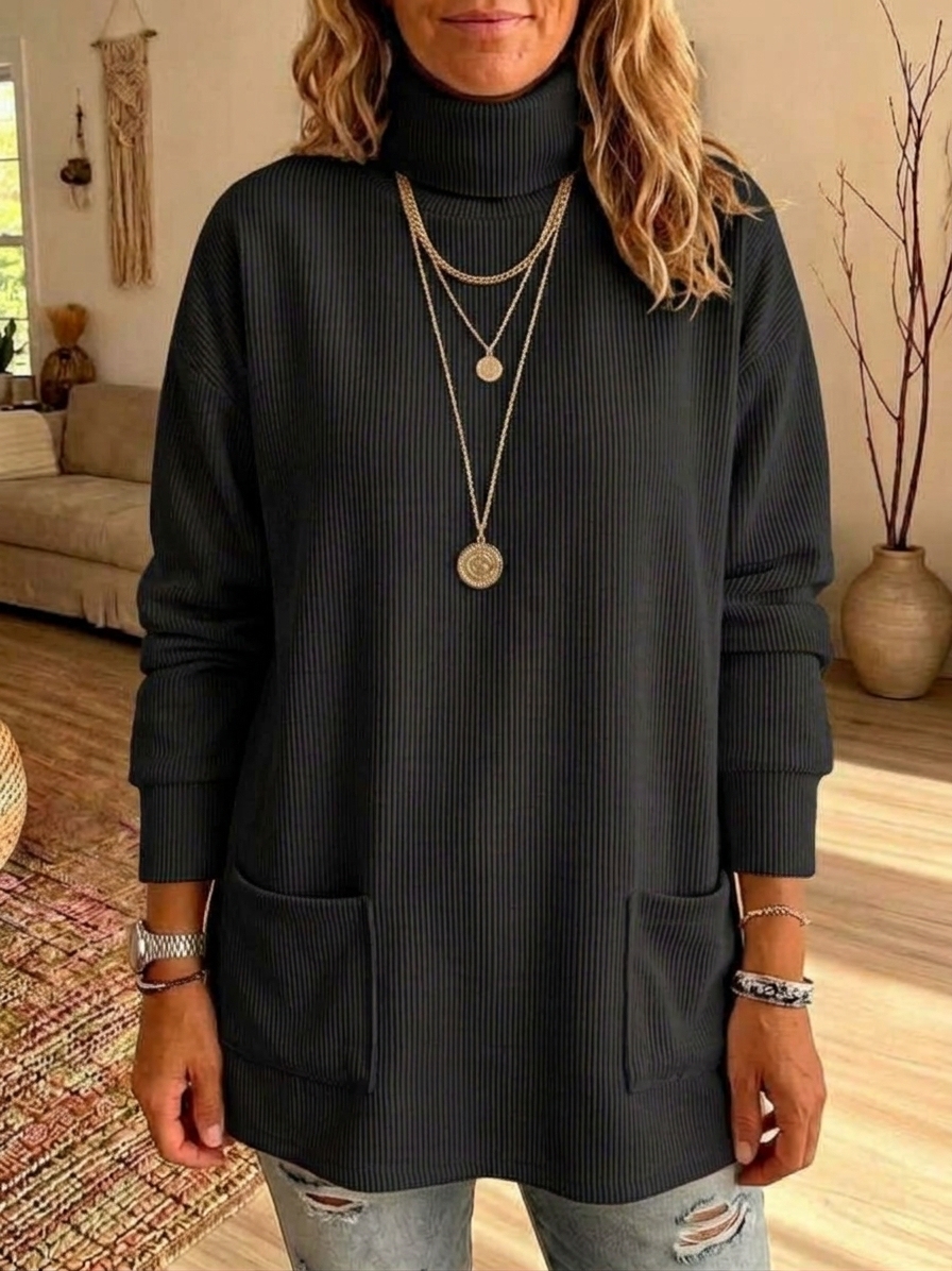Women's Casual Soft Loose Turtleneck Cotton Top