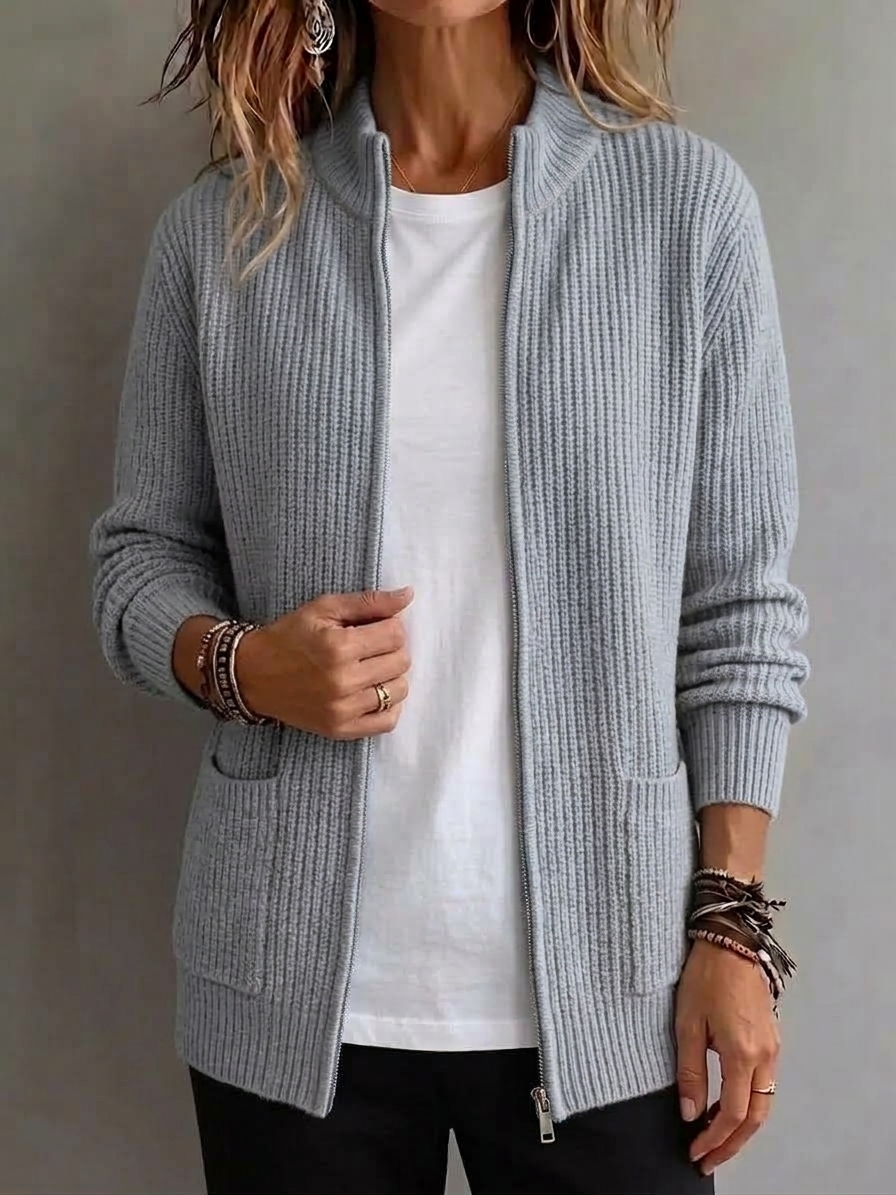 CLEARANCE 💥 Women's Casual Solid Zipper Knitted Cardigan Jacket