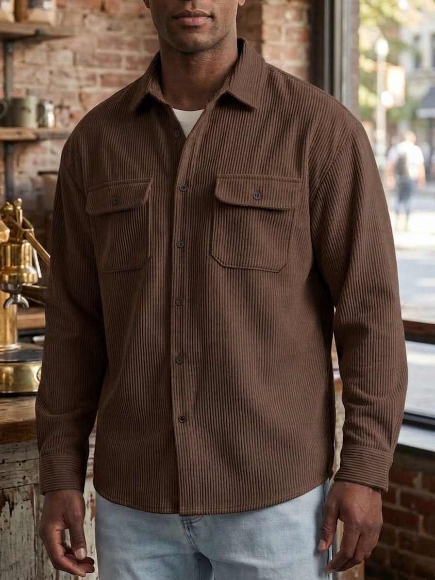 Men's Casual Comfortable Solid Lapel Pocket Long Sleeve Polo Shirt