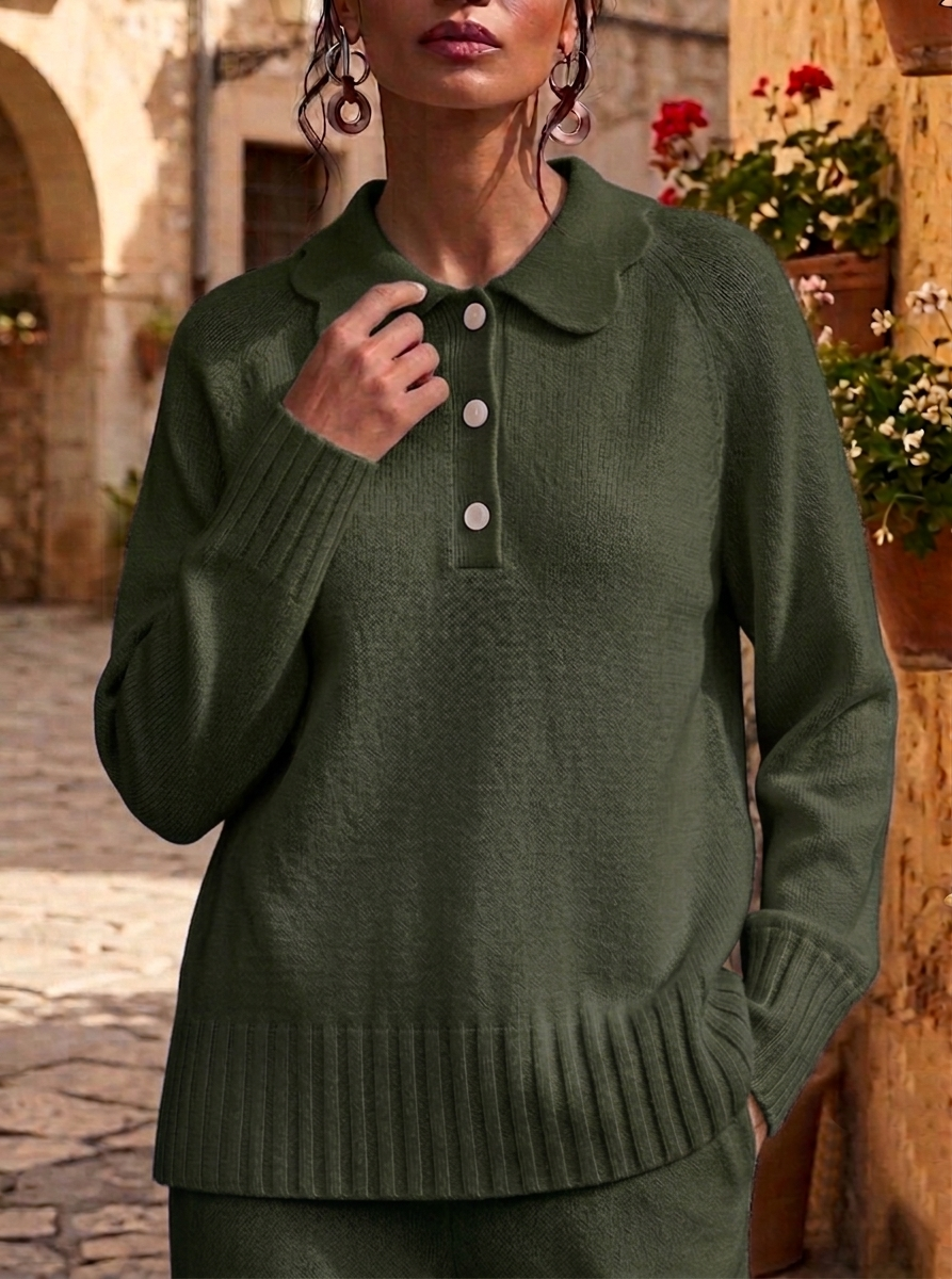 HOT SALE💥 Women's Casual Peter Pan Neck Button Soft Cashmere Sweater