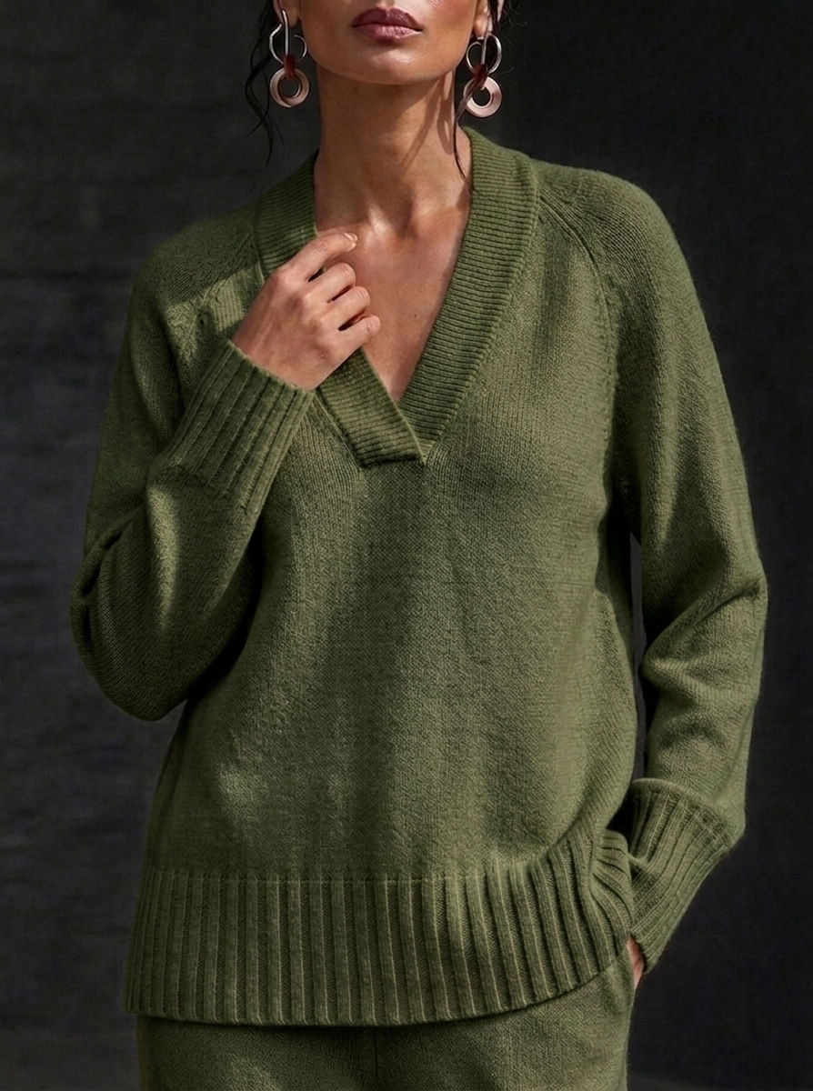 HOT SALE💥 Women's Casual V-neck Soft Sweater and Wide-Leg Pants Cashmere Suit