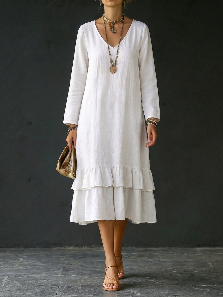 HOT SALE🌸 Women’s Casual Linen and Cotton Pleated Dress