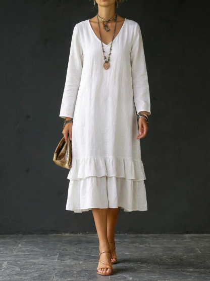 HOT SALE🌸 Women’s Casual Linen and Cotton Pleated Dress