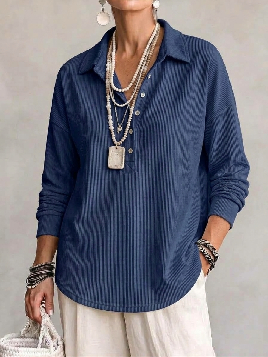 Women's Casual Cotton Long Sleeve Polo Shirt