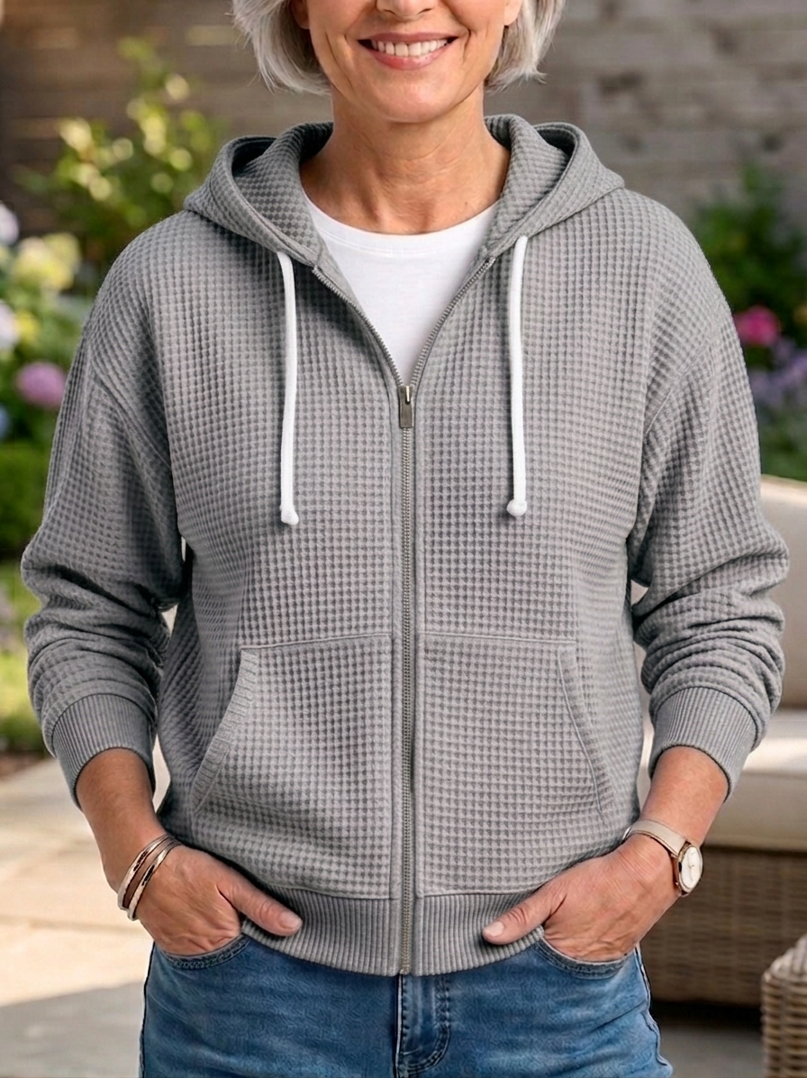 FALL SALE💥 Women's Casual Solid Zipper Waffle Knitted Cardigan Jacket