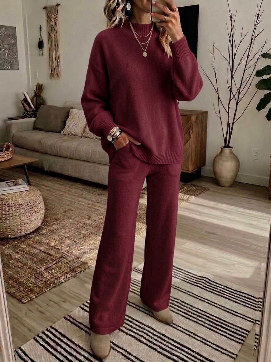 ⏰2026 HOT SALE💥 Women's Casual Wide-Leg Pants Cashmere Sweater Suit