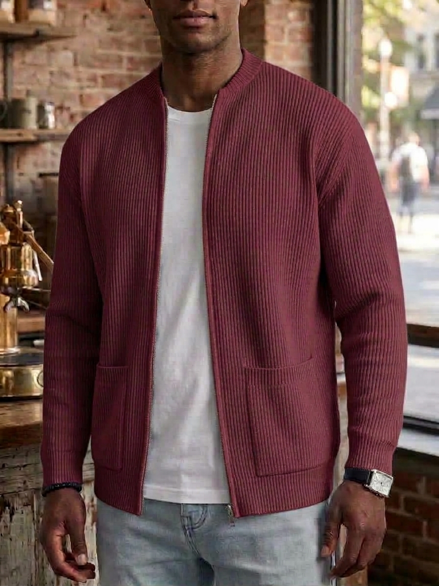 Men's Retro Casual Comfortable Solid Zipper Cardigan Jacket
