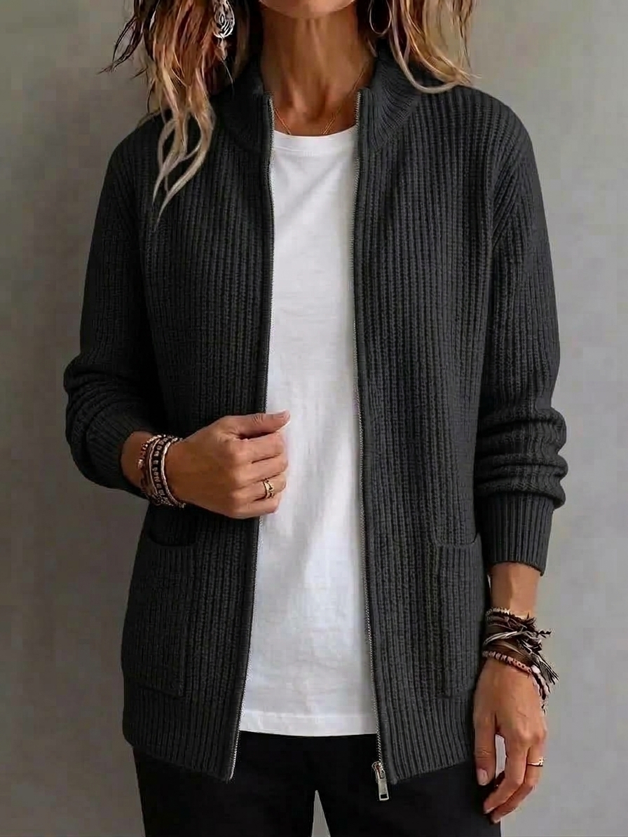 CLEARANCE 💥 Women's Casual Solid Zipper Knitted Cardigan Jacket