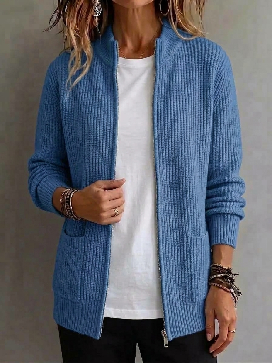 CLEARANCE 💥 Women's Casual Solid Zipper Knitted Cardigan Jacket