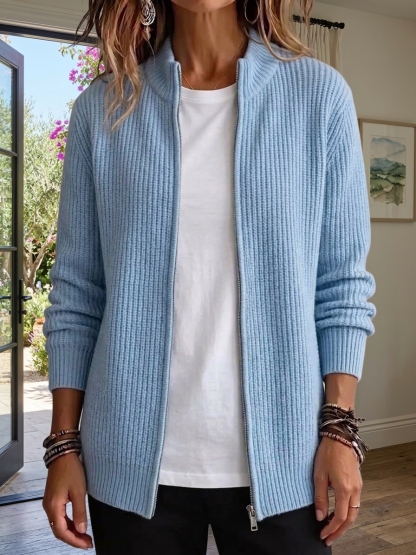 ⏰2026 HOT SALE💥 Women's Casual Solid Zipper Cashmere Knitted Cardigan Jacket