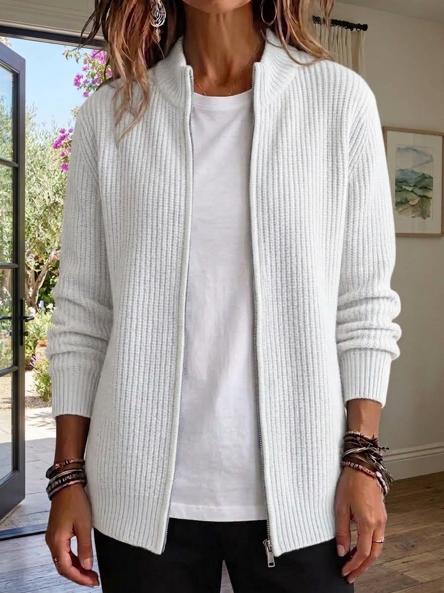 ⏰2026 HOT SALE💥 Women's Casual Solid Zipper Cashmere Knitted Cardigan Jacket