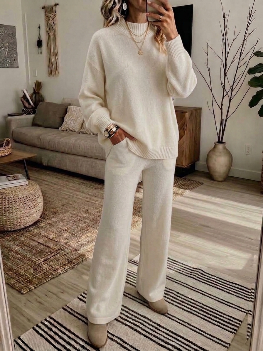 ⏰2026 HOT SALE💥 Women's Casual Wide-Leg Pants Cashmere Sweater Suit