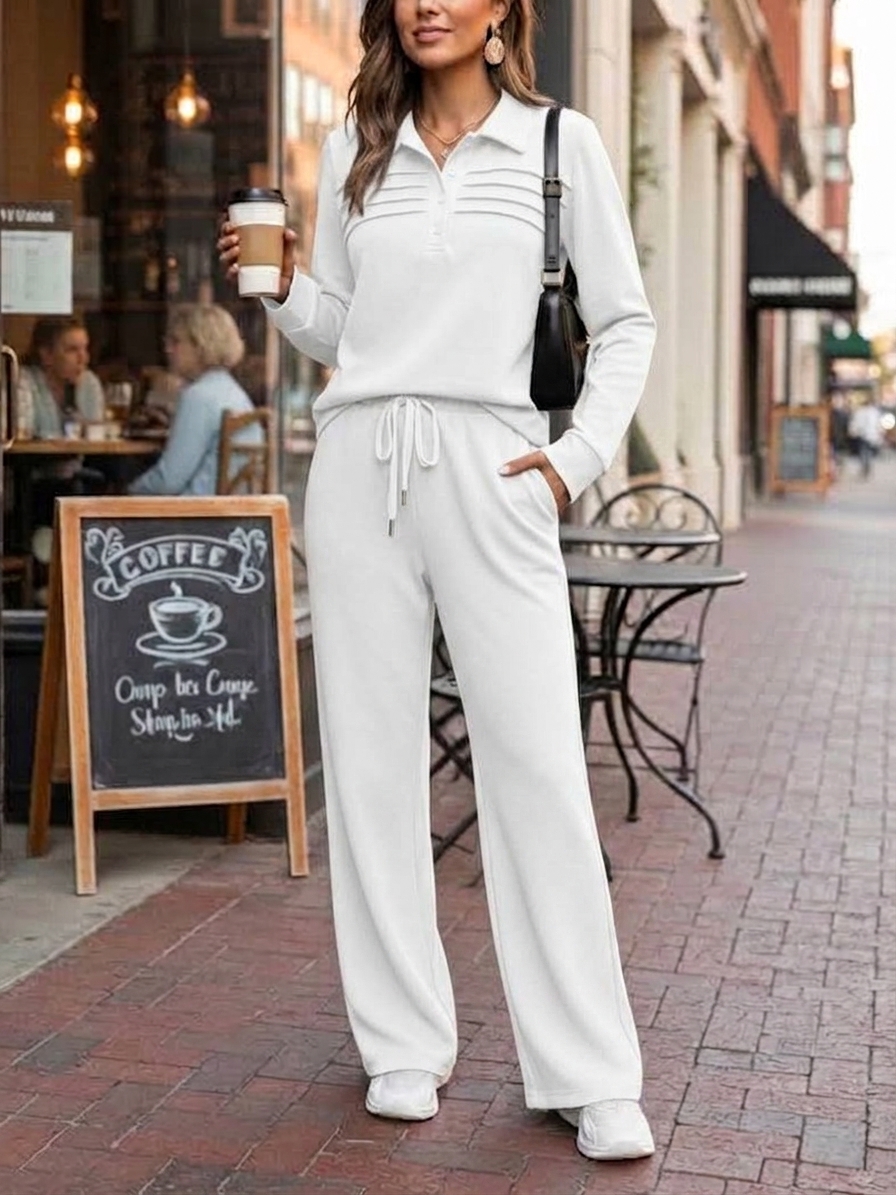 Women's Casual 2 Piece Sets Lapel Button Sweatshirt Travel Outfits