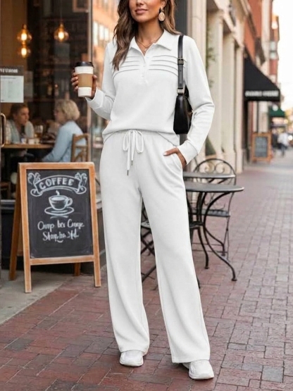 Women's Casual 2 Piece Sets Lapel Button Sweatshirt Travel Outfits
