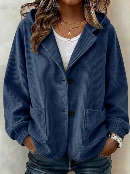 CLEARANCE 💥 Women's Casual Solid Button Knitted Hooded Cardigan Jacket