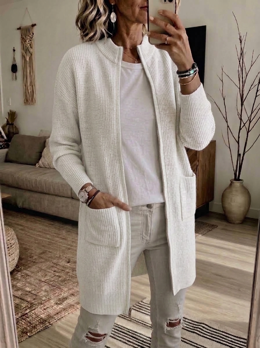 CLEARANCE 💥 Women's Casual Solid Zipper Knitted Cardigan Long Jacket
