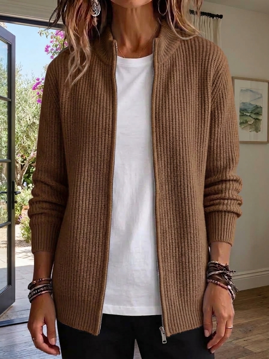 ⏰2026 HOT SALE💥 Women's Casual Solid Zipper Cashmere Knitted Cardigan Jacket
