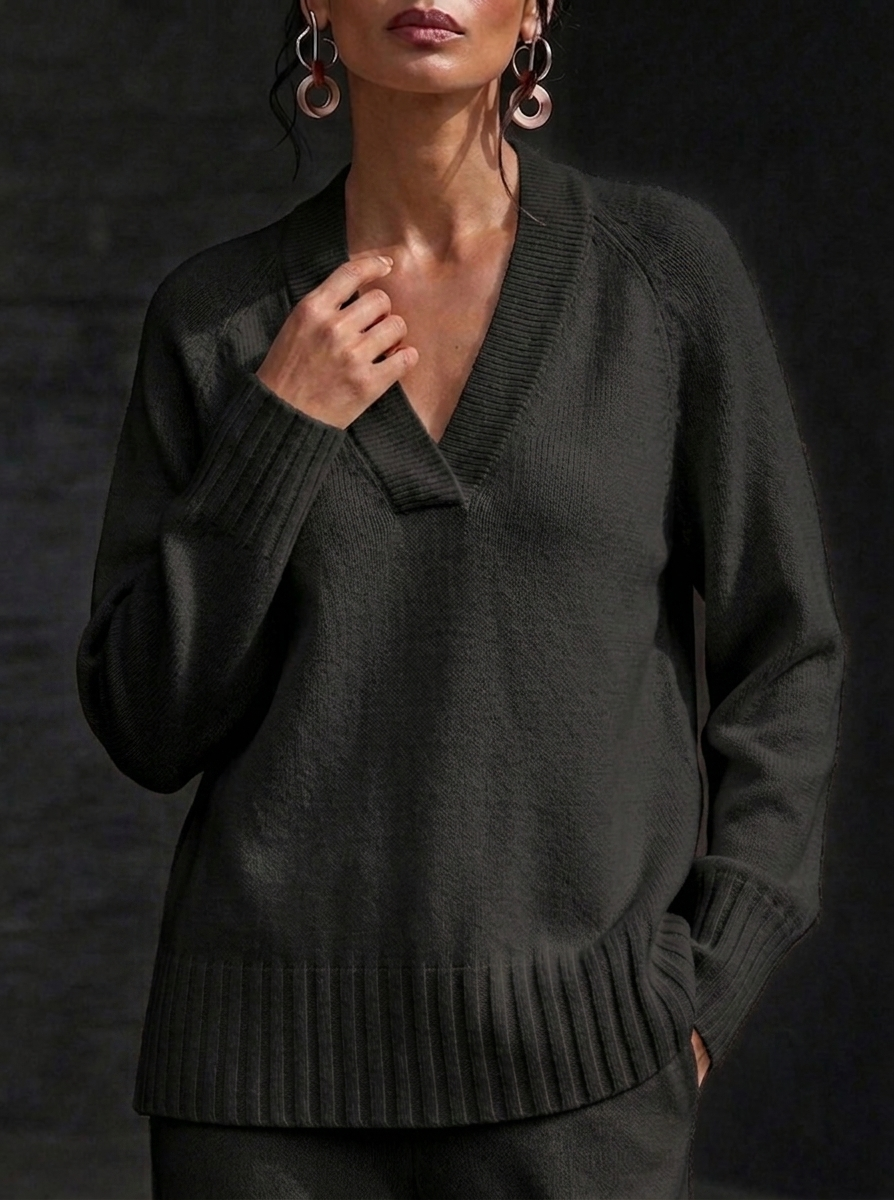 HOT SALE💥 Women's Casual V-neck Soft Sweater and Wide-Leg Pants Cashmere Suit