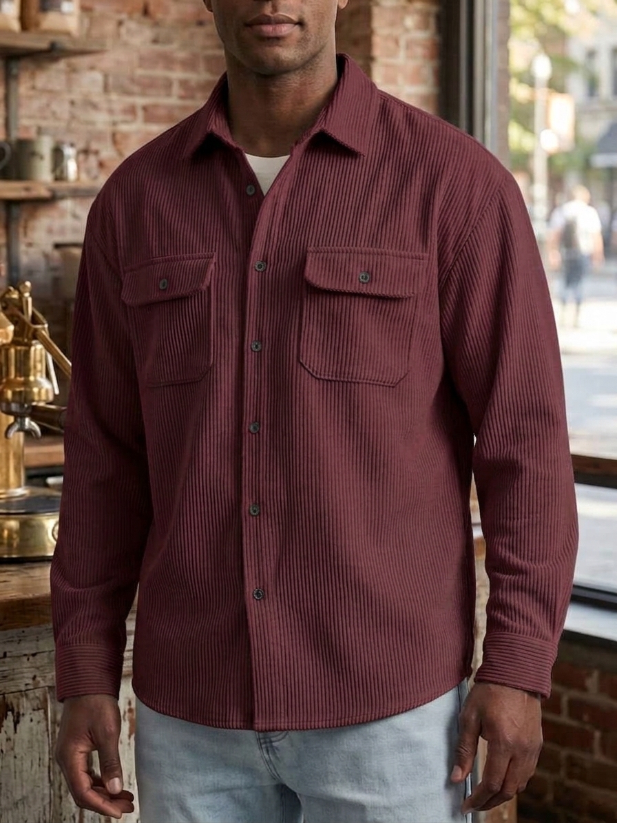 Men's Casual Comfortable Solid Lapel Pocket Long Sleeve Polo Shirt