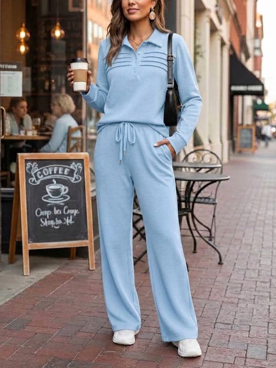 Women's Casual 2 Piece Sets Lapel Button Sweatshirt Travel Outfits