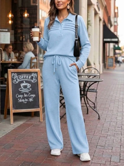 Women's Casual 2 Piece Sets Lapel Button Sweatshirt Travel Outfits
