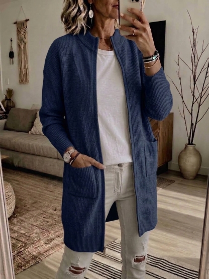 CLEARANCE 💥 Women's Casual Solid Zipper Knitted Cardigan Long Jacket