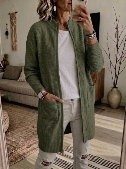 CLEARANCE 💥 Women's Casual Solid Zipper Knitted Cardigan Long Jacket