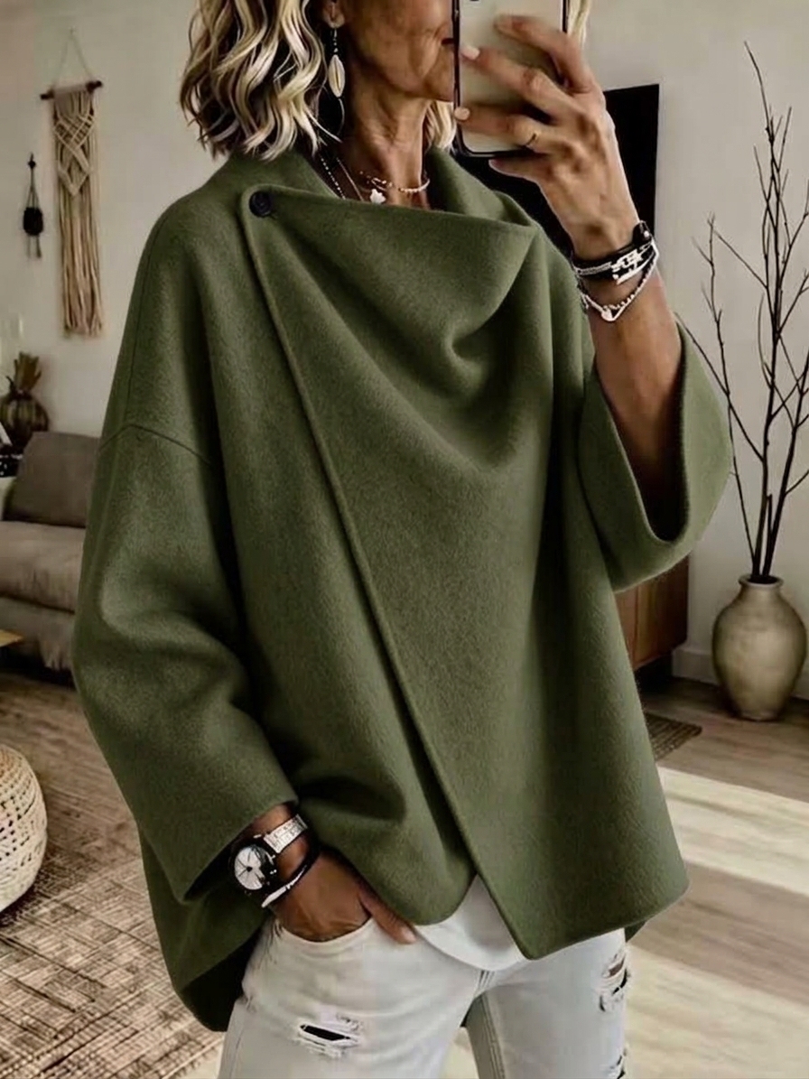 CLEARANCE SALE🔥 Women's Casual Solid Button Wide Sleeves Wool Breasted Coat