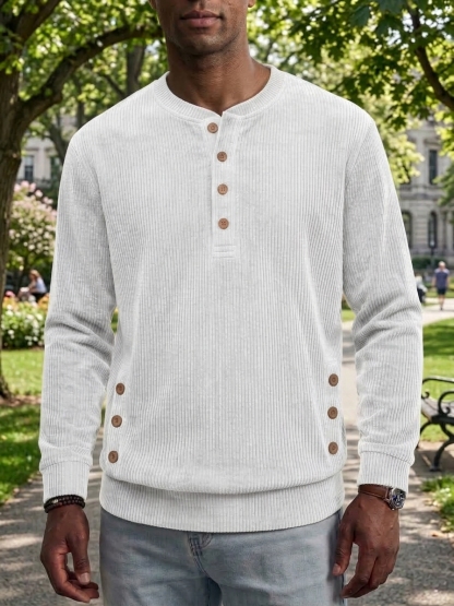 ⏰2026 HOT SALE💥 Men's Casual Comfortable Solid Crew Neck Long Sleeve Shirt