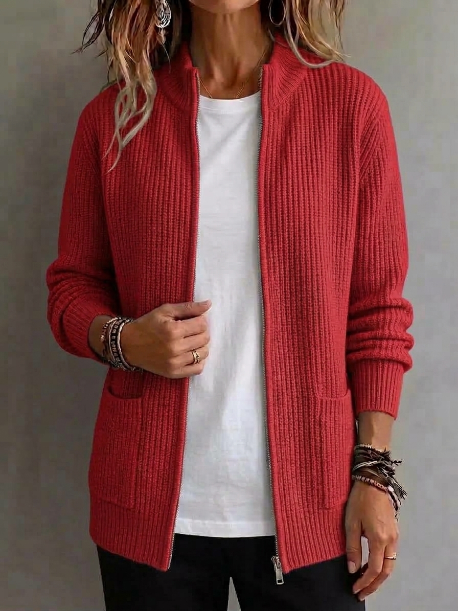 CLEARANCE 💥 Women's Casual Solid Zipper Knitted Cardigan Jacket