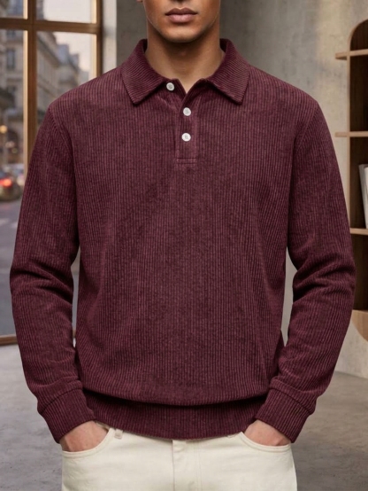 Men's Casual Comfortable Solid Lapel Long Sleeve Polo Shirt