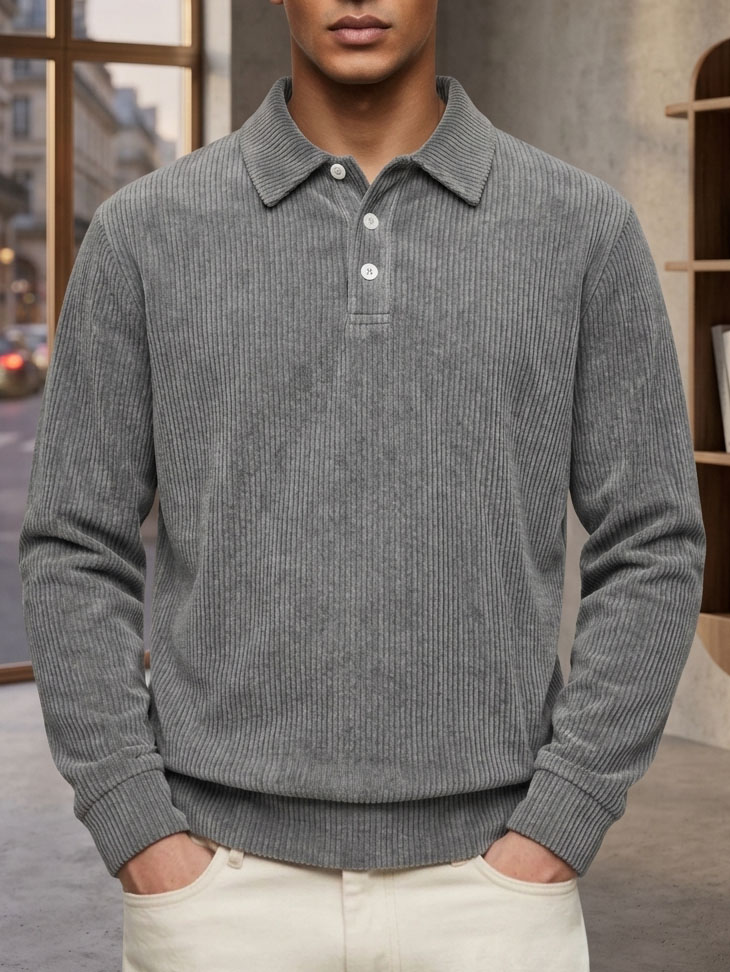 Men's Casual Comfortable Solid Lapel Long Sleeve Polo Shirt