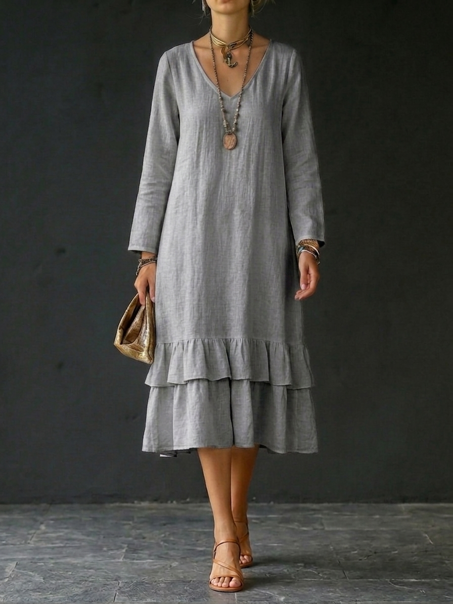 HOT SALE🌸 Women’s Casual Linen and Cotton Pleated Dress