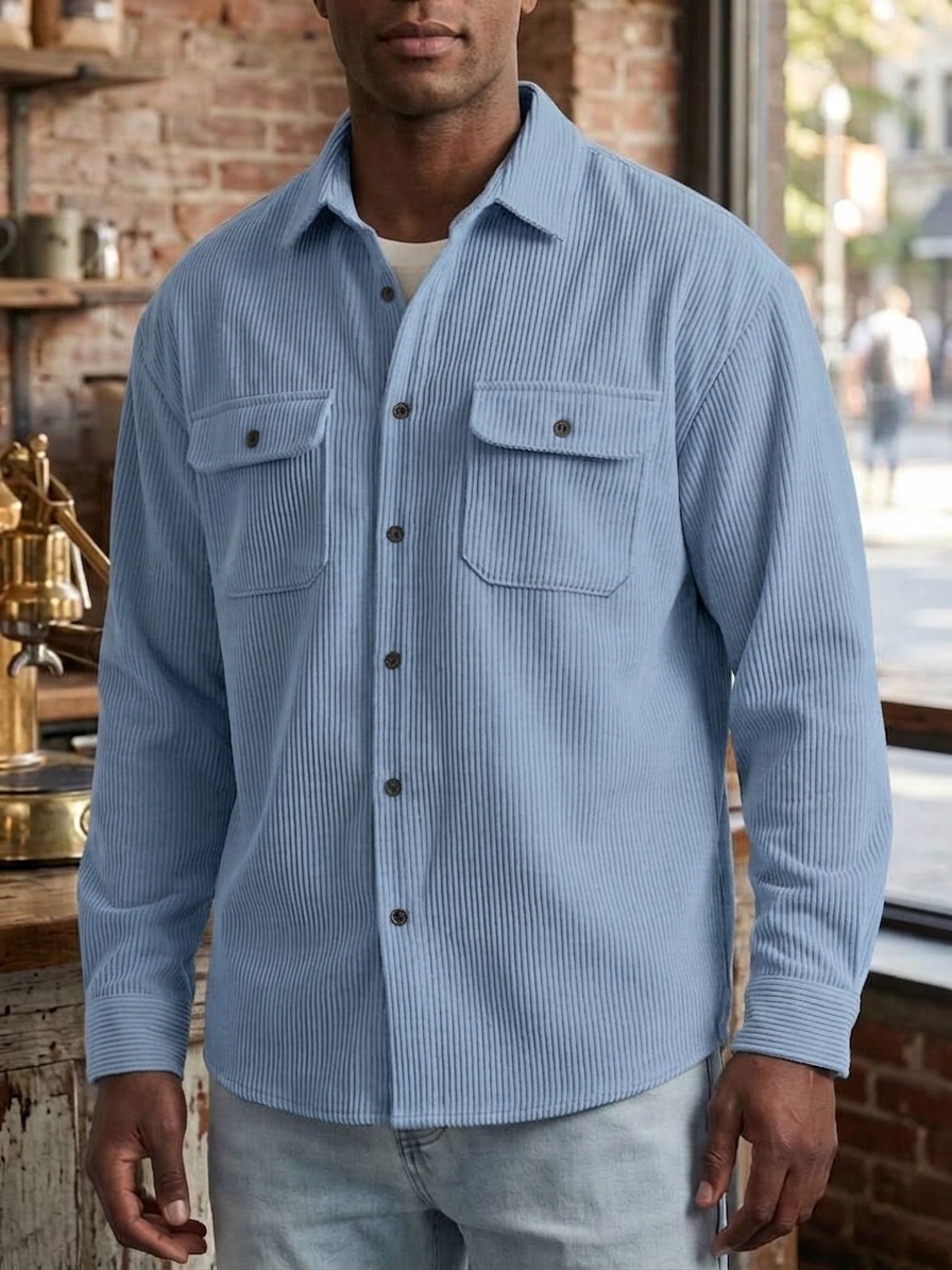 Men's Casual Comfortable Solid Lapel Pocket Long Sleeve Polo Shirt