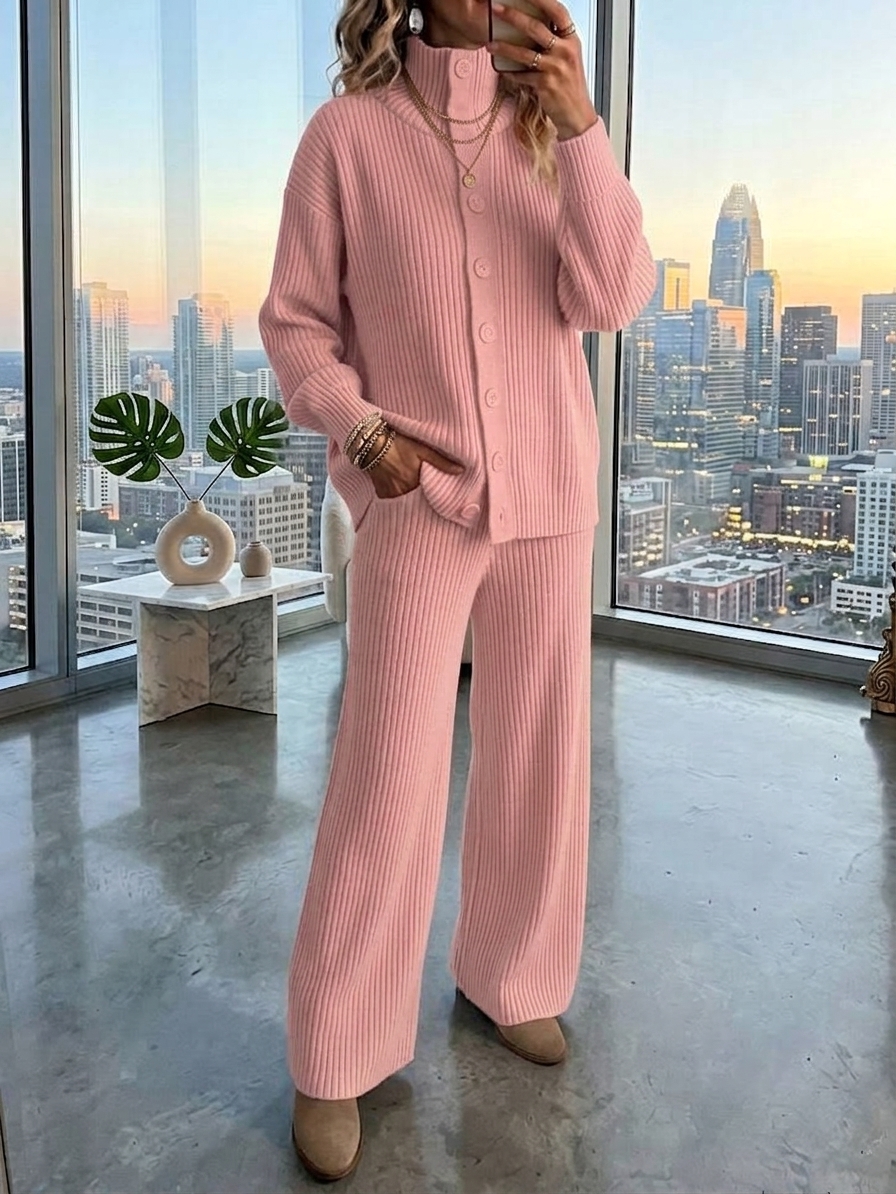⏰2026 HOT SALE💥 Women's Casual Cardigan Sweater and Wide-Leg Pants Cashmere Suit