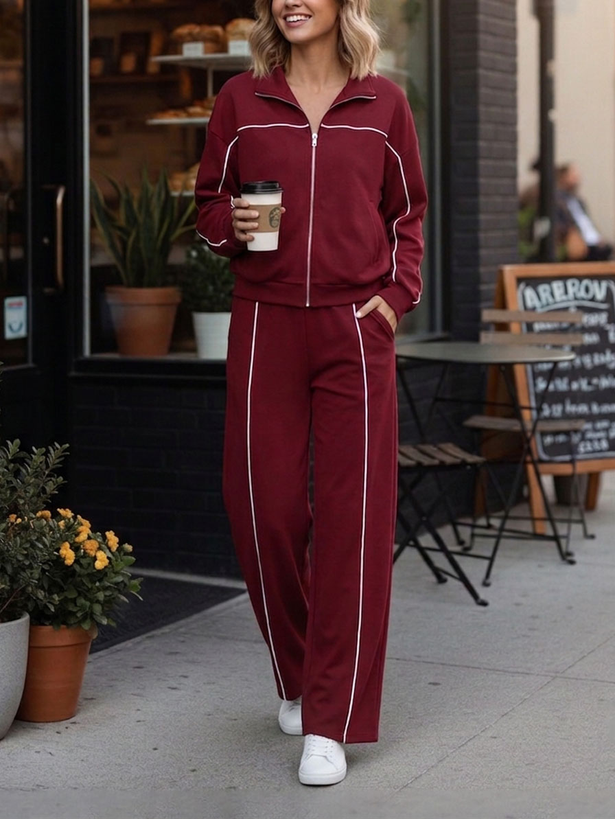 ⏰ LAST DAY SAVE 49% 💥Women's Casual 2 Piece Sets Lapel Zipper Cotton Sweatshirt Travel Outfits