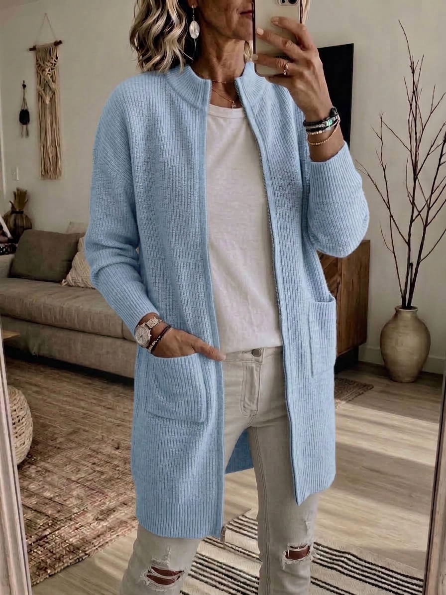 CLEARANCE 💥 Women's Casual Solid Zipper Knitted Cardigan Long Jacket