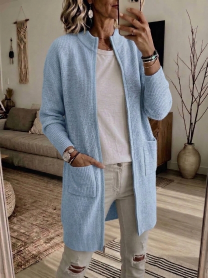 CLEARANCE 💥 Women's Casual Solid Zipper Knitted Cardigan Long Jacket